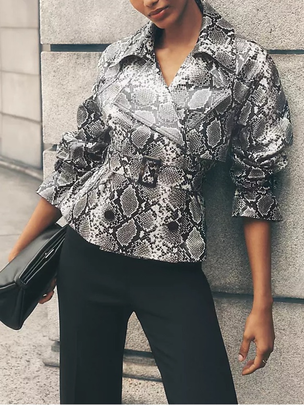 Ann Taylor Snake Print Cropped Boxy Trench Coat